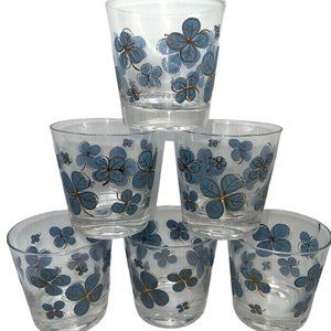 Vintage MCM Federal Glass Periwinkle Blue Clover Lowball Glasses Set of 6
